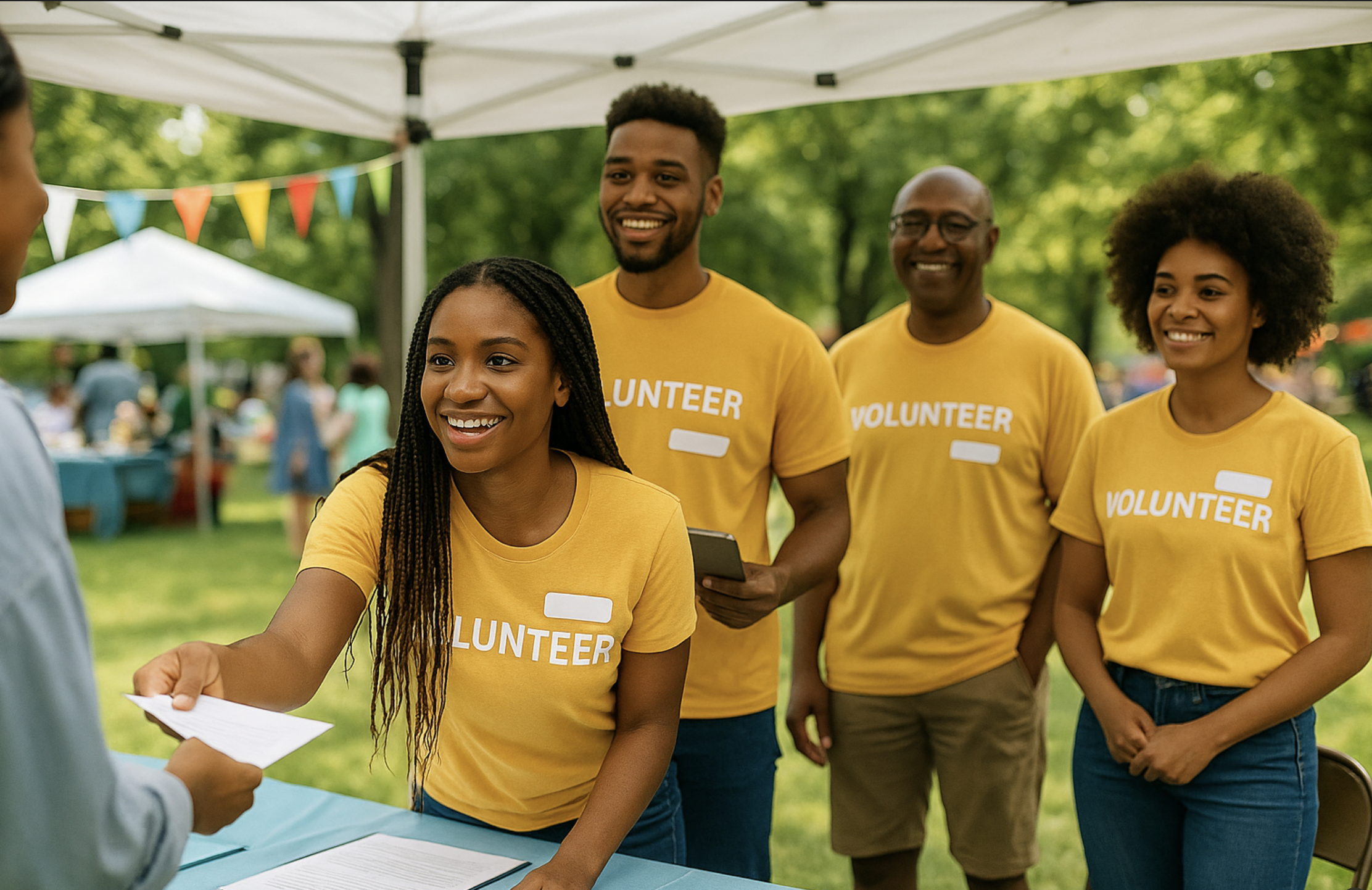 Volunteers helping at a community event