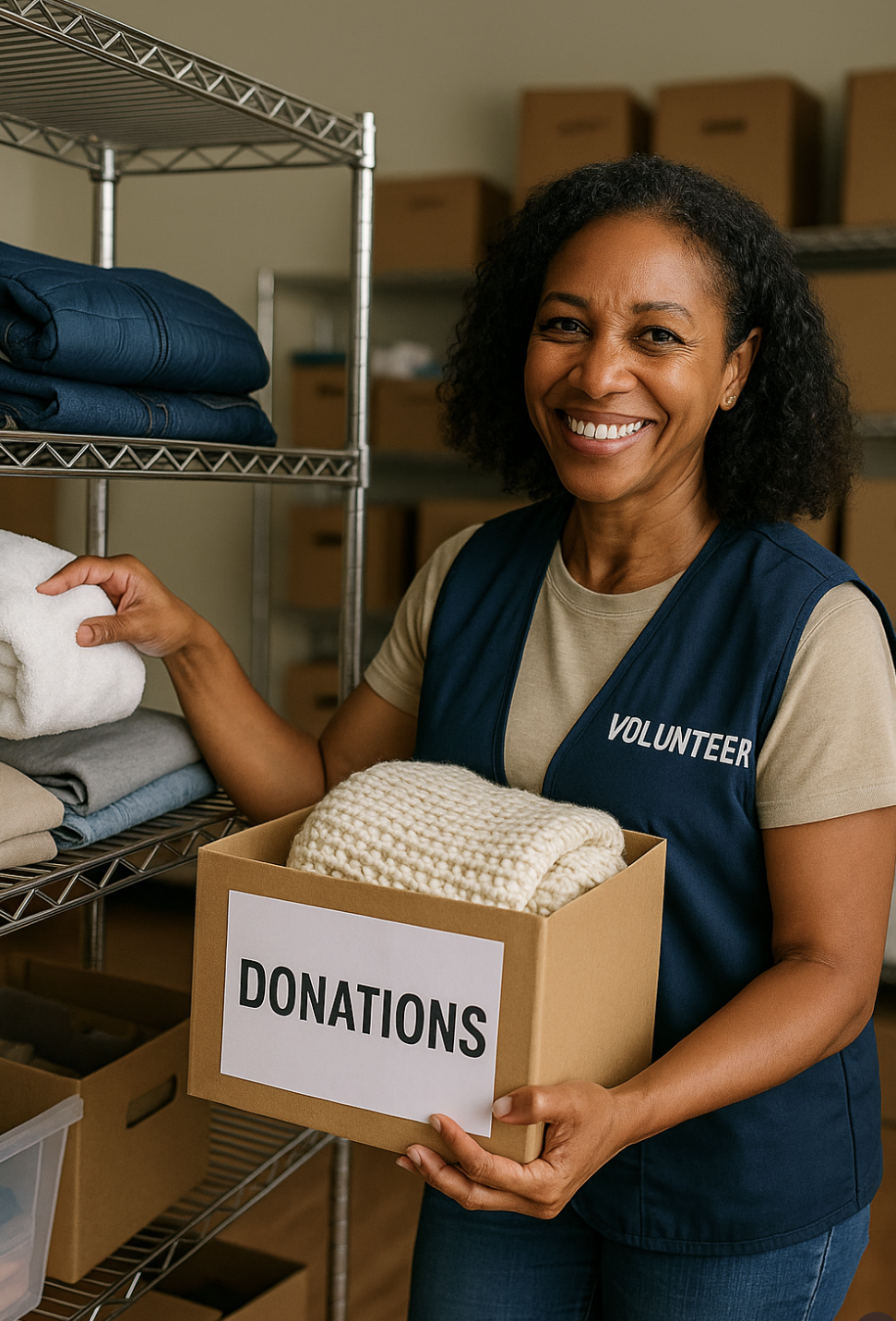 Volunteer sorting supplies